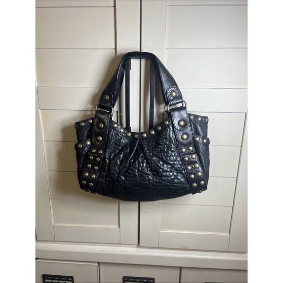 Kooba Studded Tote Bag Handbag Leather Black Y2K Biker Baddie Purse - Picture 2 of 16